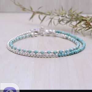 Silver and Blue Beaded Bracelet with Minimalist Design